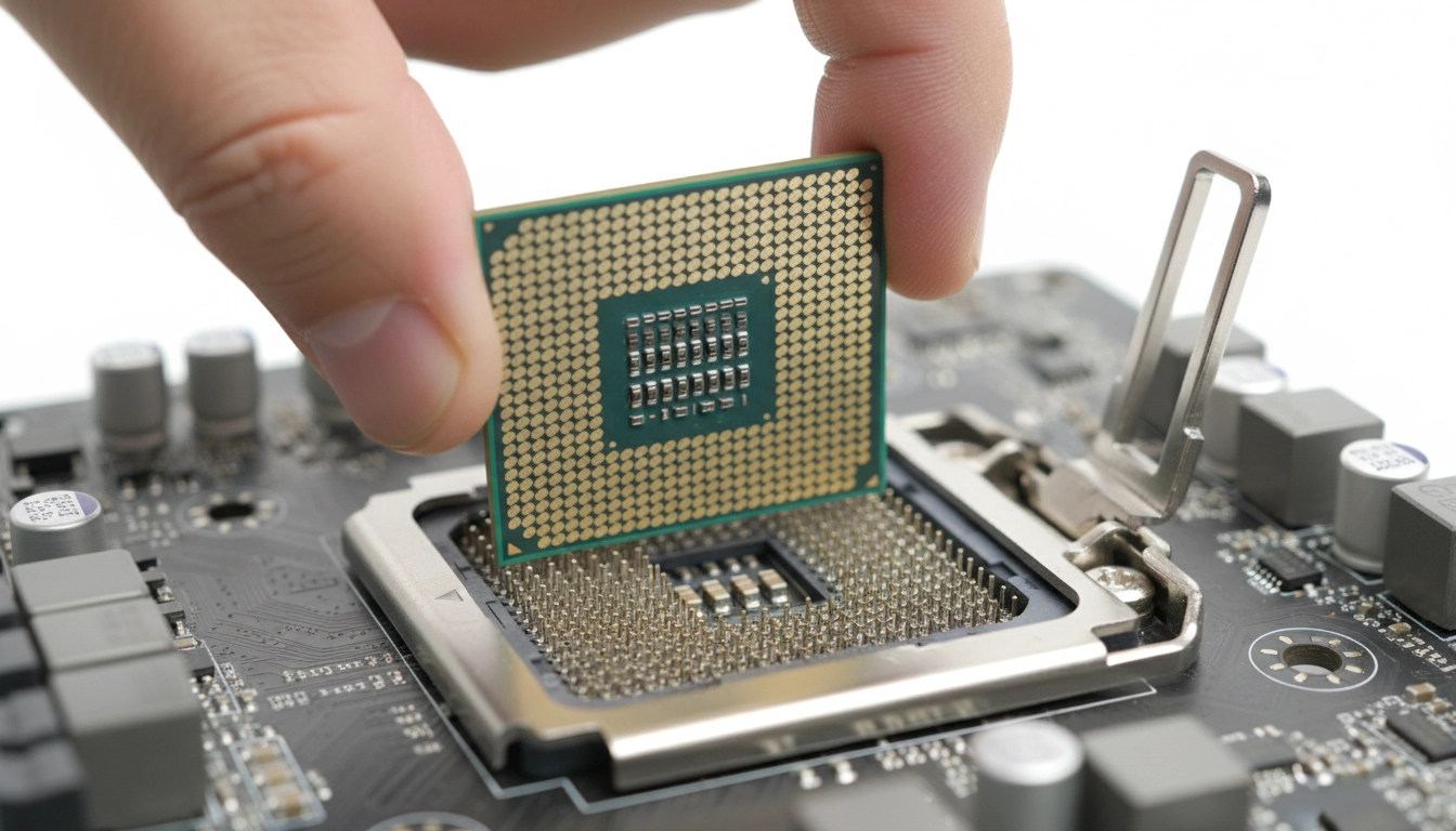 Installation carte mère CPU AMD Ryzen dans un socket AM5 avec le mécanisme de levier ZIF