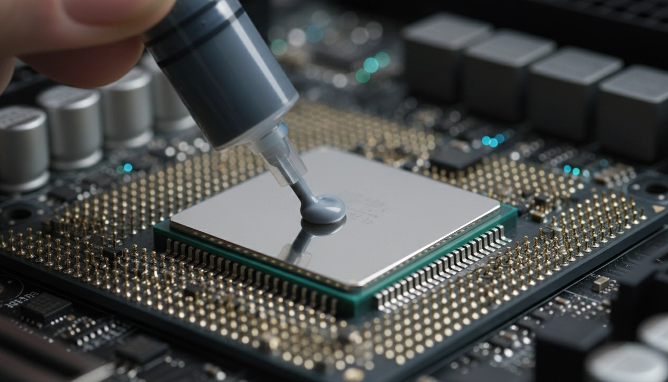 Application de la pâte thermique avant d'installer un ventirad CPU refroidissement air PC.