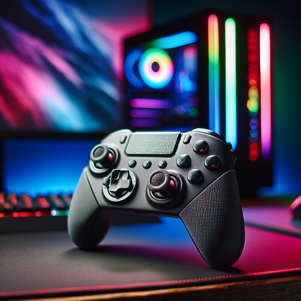 Gros plan d’une manette gaming personnalisable avec sticks interchangeables et palettes arrière