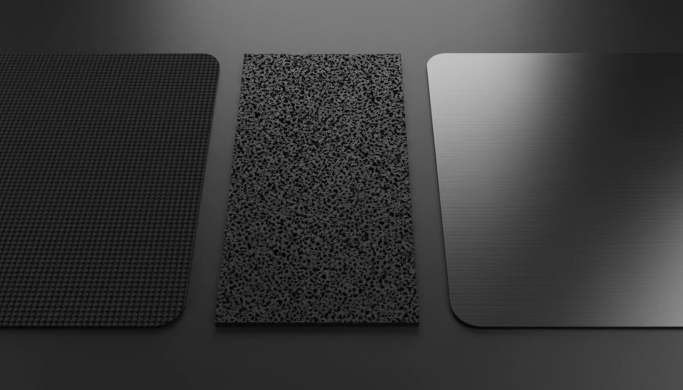 Comparaison des matériaux tapis gaming : microfibre, caoutchouc naturel et aluminium anodisé en gros plan