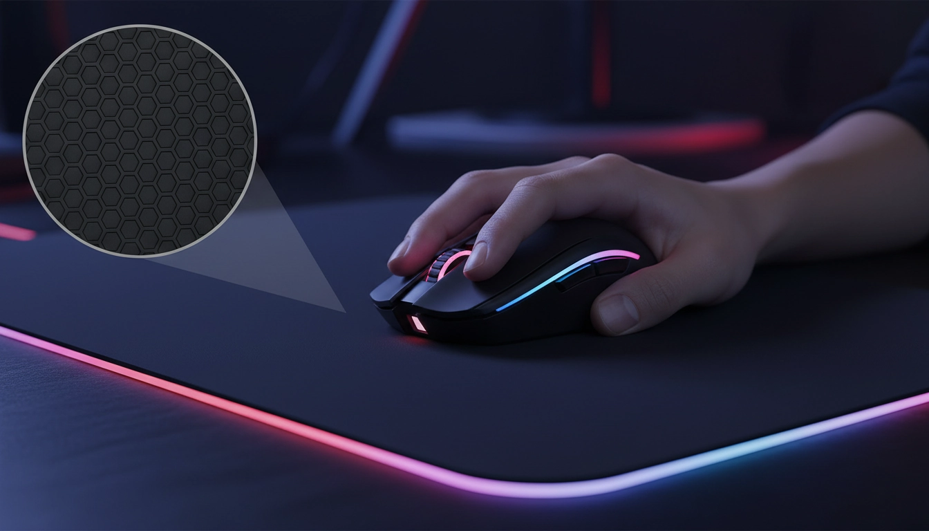 Base antidérapante d'un tapis gaming avec texture en alvéoles assurant la stabilité maximale sur bureau