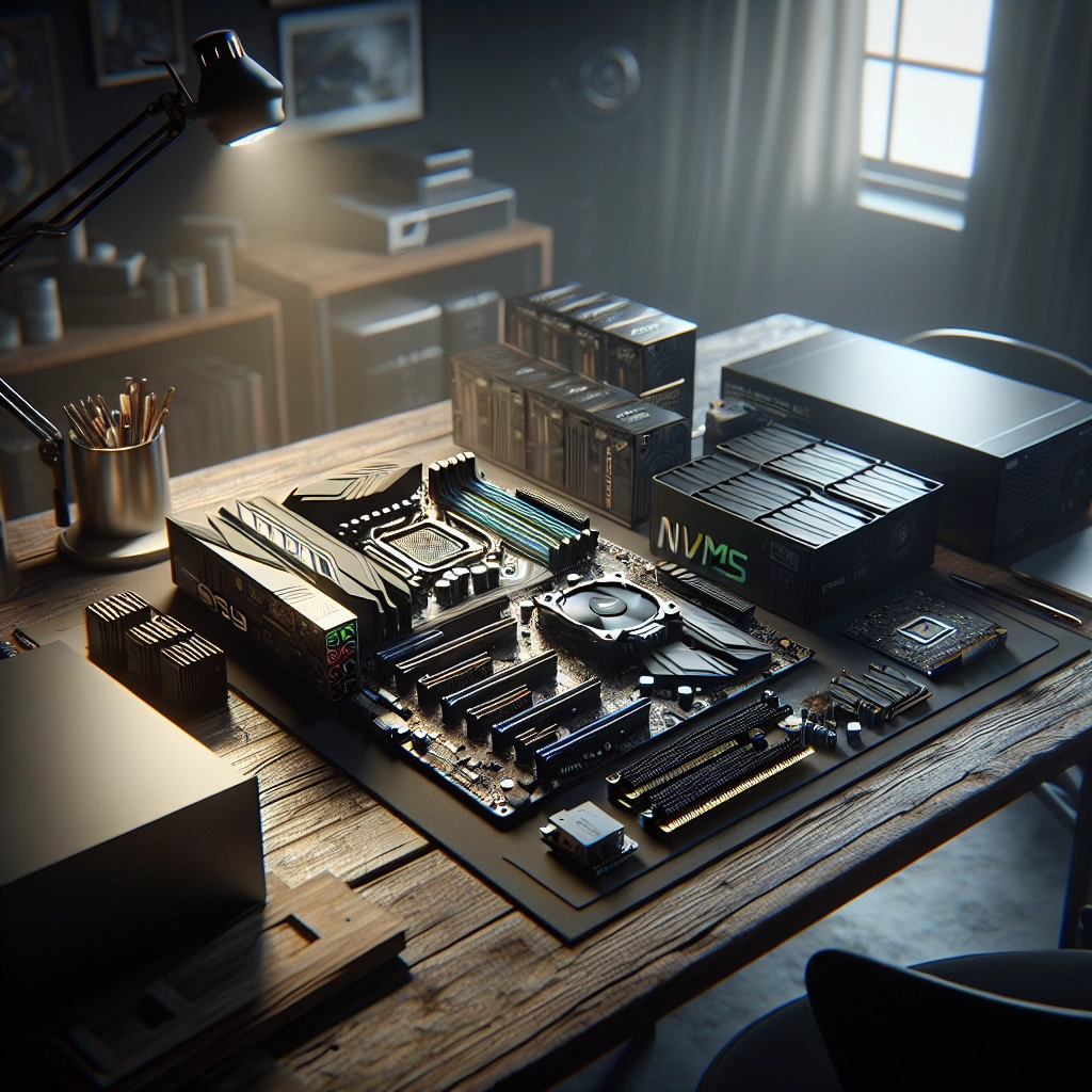 Matériel essentiel pour assembler un PC gaming : CPU, GPU, RAM, SSD et alimentation sur un bureau