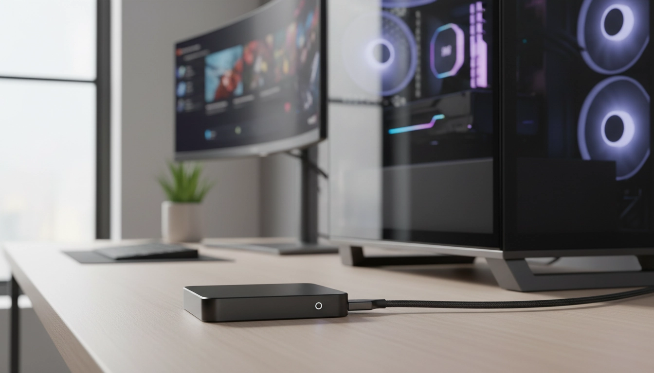 Meilleur disque dur externe sauvegarde PC branché en USB sur un ordinateur de bureau gaming