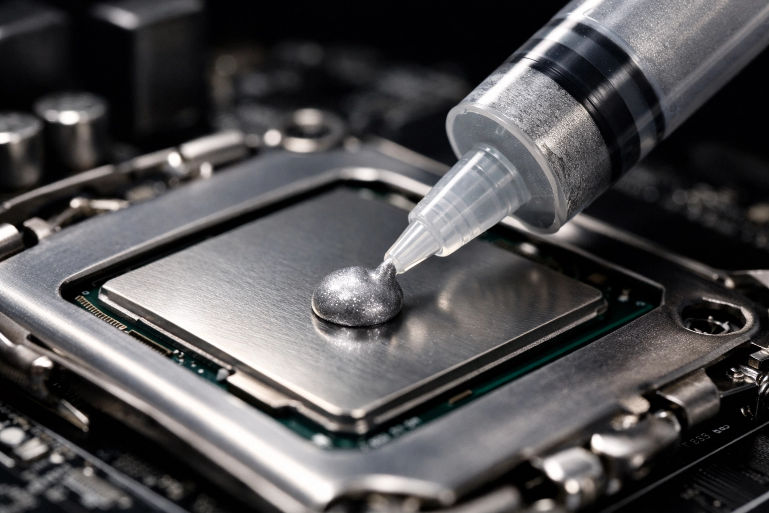 Application précise de pâte thermique sur un processeur montrant la meilleure méthode avec une petite goutte