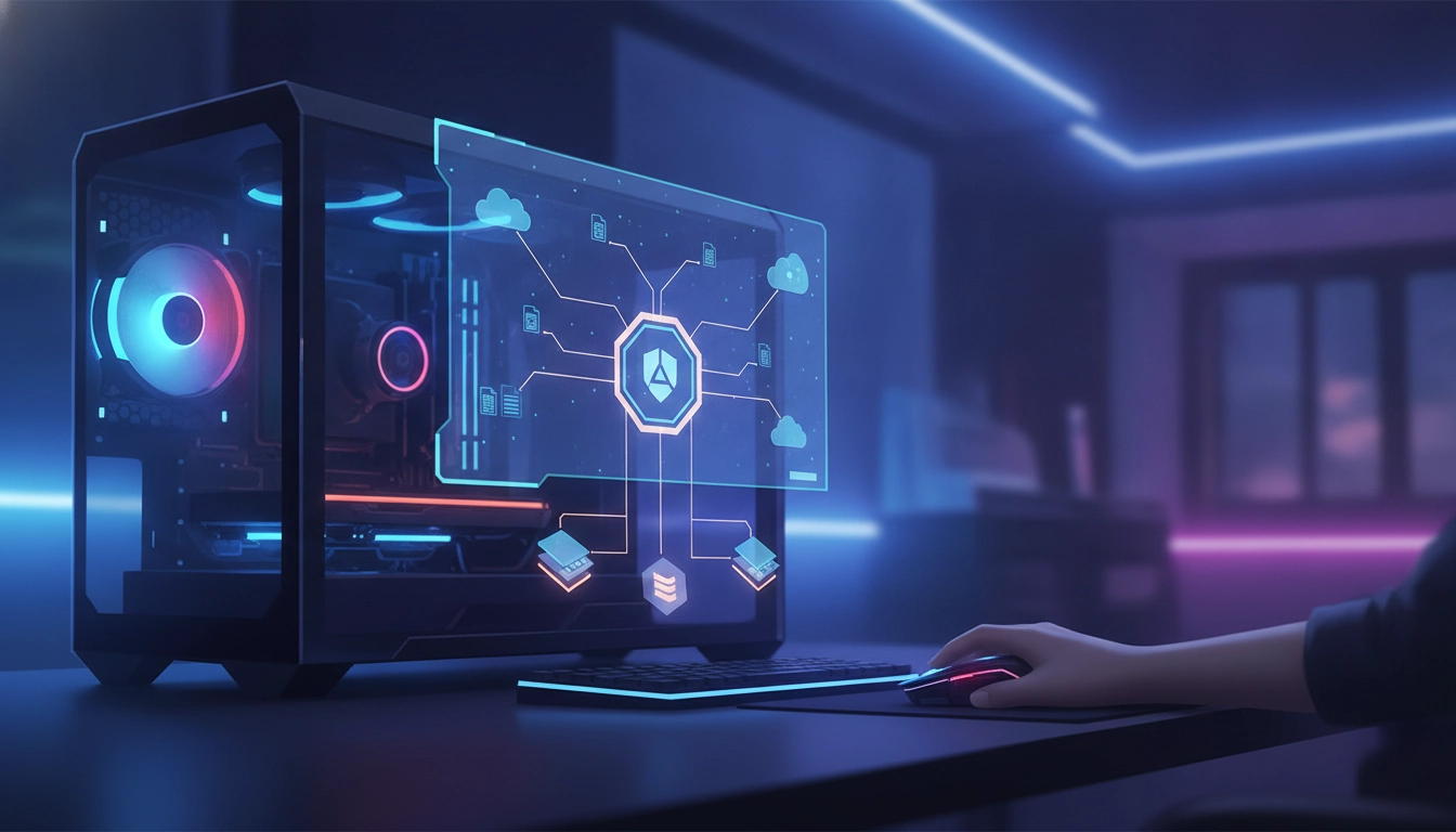 Un joueur configurant les meilleures pratiques sauvegarde données pc gaming sur son ordinateur.
