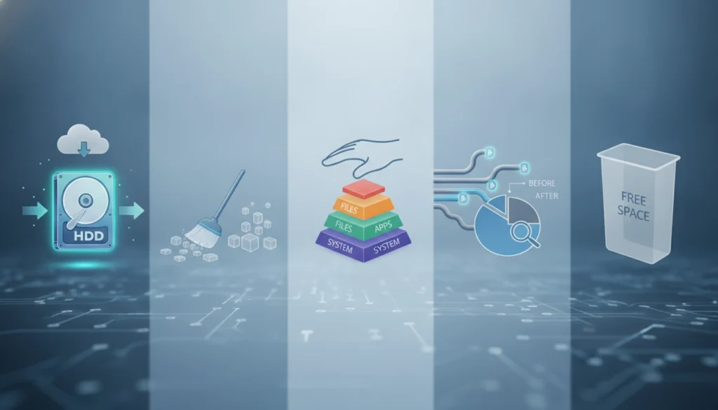 Illustration des méthodes efficaces optimiser espace disque windows sur un écran d'ordinateur moderne