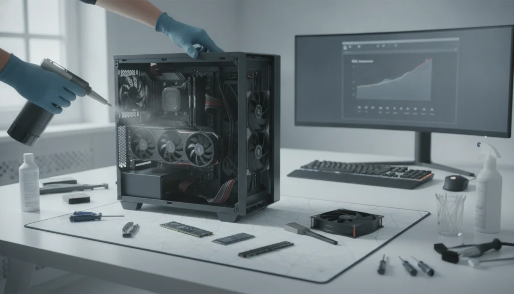 Un utilisateur effectuant un nettoyage profond pc gaming quand faire le nécessaire pour maintenir ses composants
