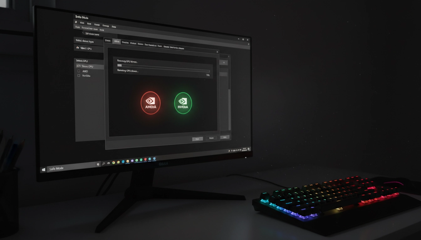 Logiciel DDU en cours de désinstallation des drivers GPU en mode sans échec sous Windows 11