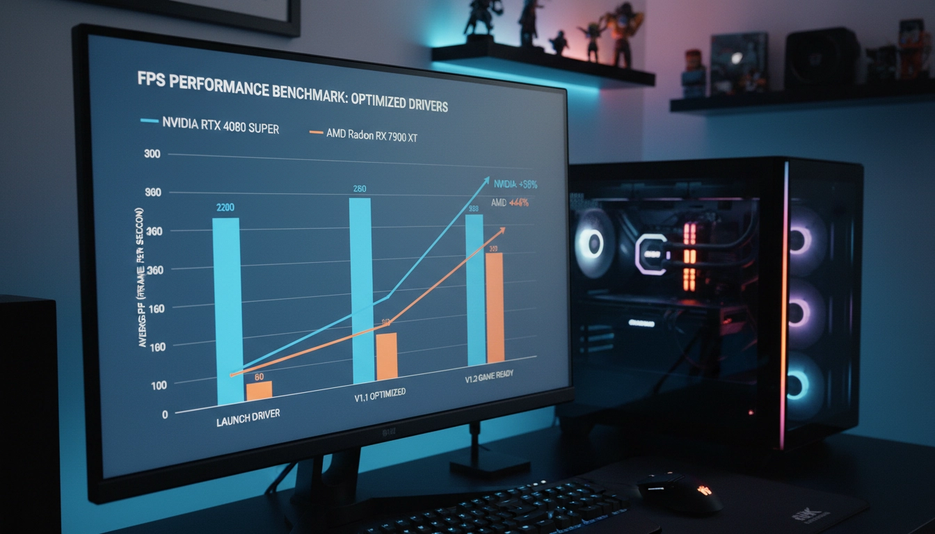 Graphique comparatif des gains de FPS après optimisation drivers GPU sur différentes versions de pilotes