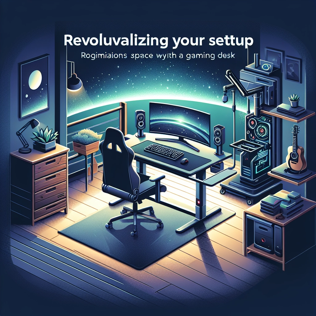 Setup gaming compact et propre avec bureau réglable en hauteur et câble management discret