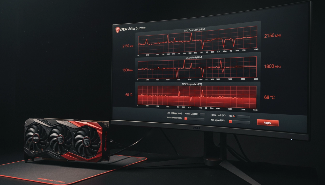 Logiciel MSI Afterburner utilisé pour l'overclocking sécurisé d'une carte graphique gaming