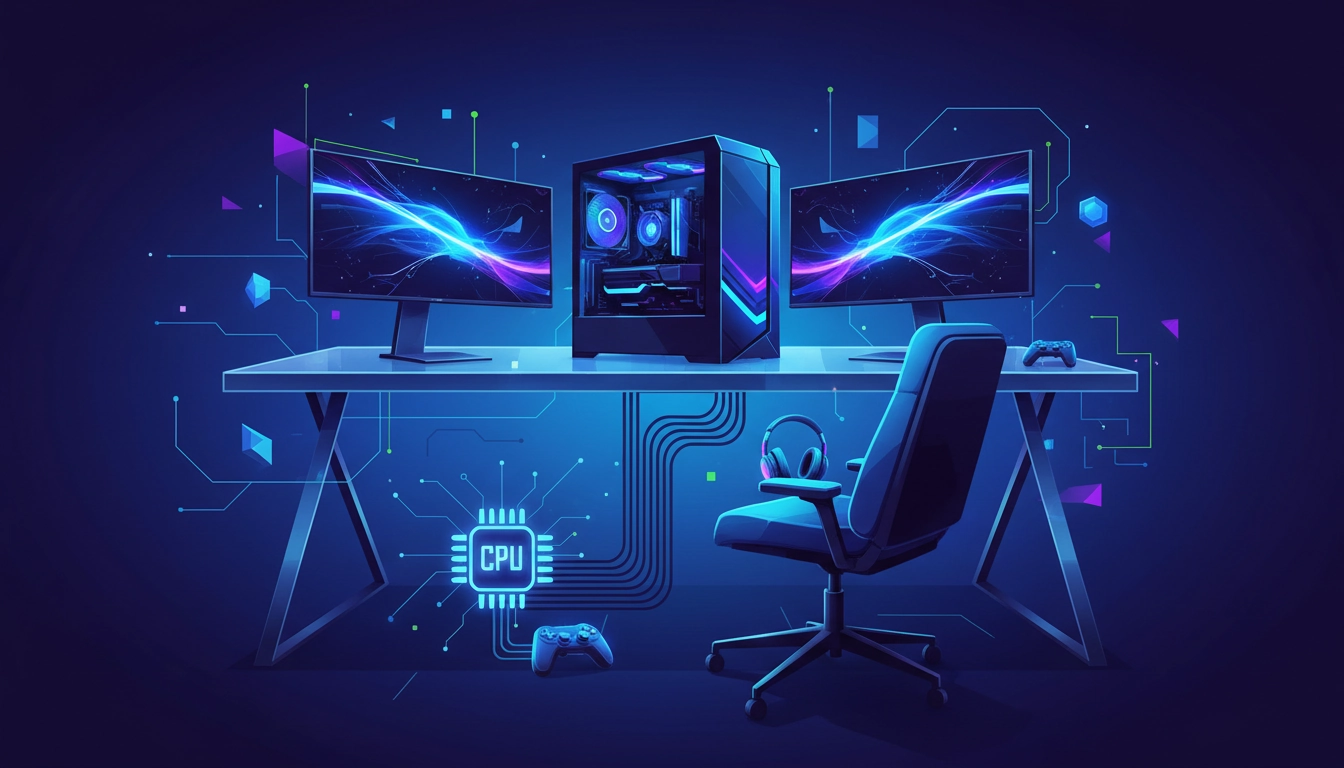 Setup PC gaming optimisé avec écran haute résolution et composants haute performance