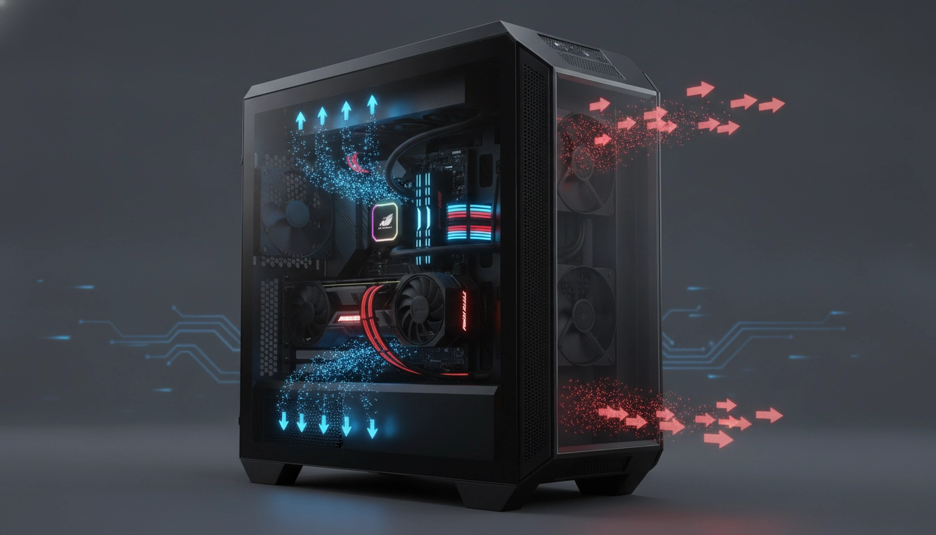 Schéma technique pour optimiser flux d'air boîtier pc carte graphique processeur