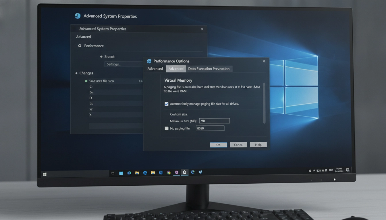 Interface Windows permettant d'optimiser mémoire virtuelle windows gaming