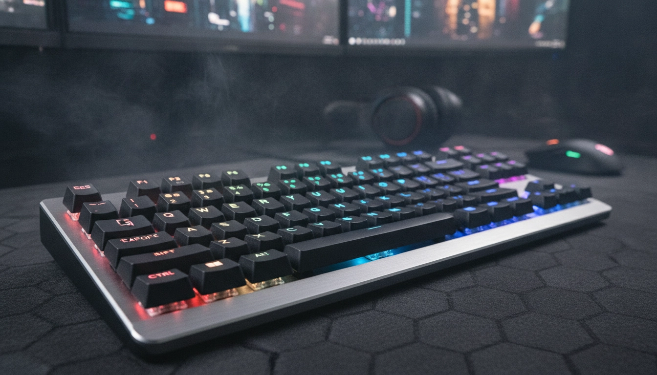 Vue rapprochée d'un clavier mécanique haut de gamme pour optimiser paramètres clavier gaming performance