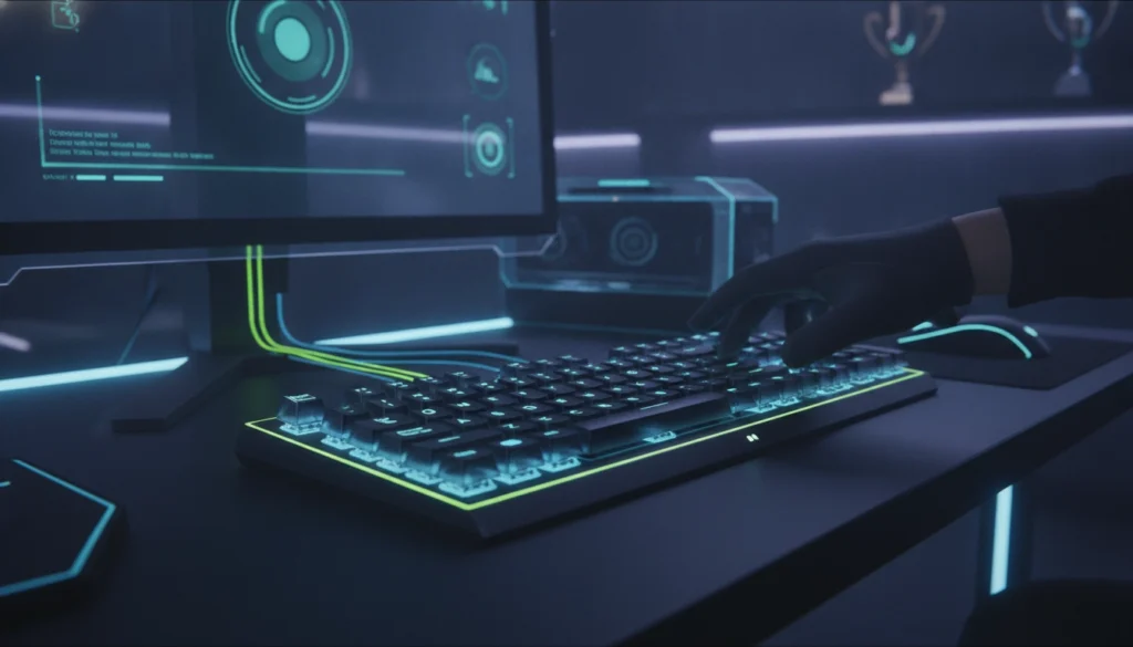 Setup gaming professionnel avec clavier illuminé pour optimiser paramètres clavier gaming performance