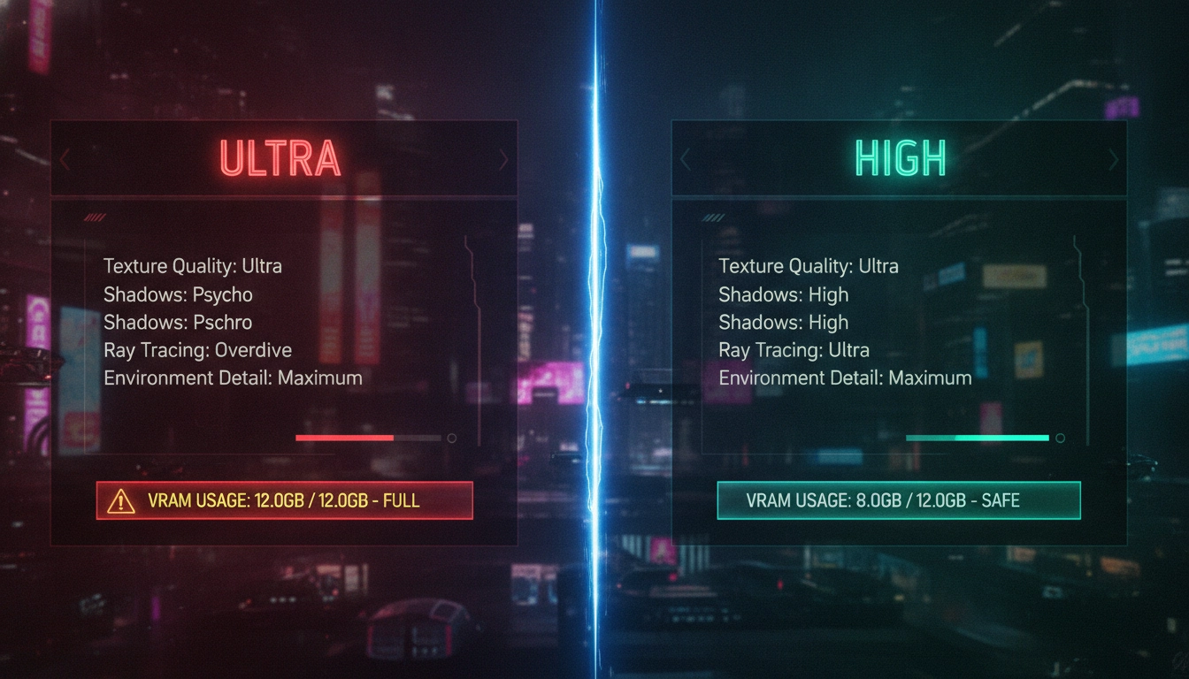 Comparaison visuelle pour optimiser paramètres graphiques économiser vram sur PC