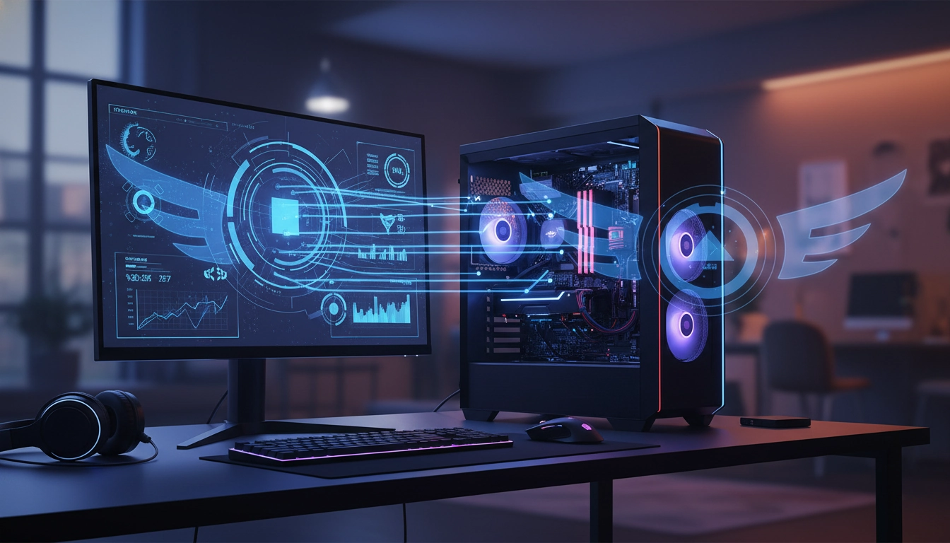 Écran de PC gamer affichant les paramètres d'optimisation Windows pour améliorer les performances de jeu