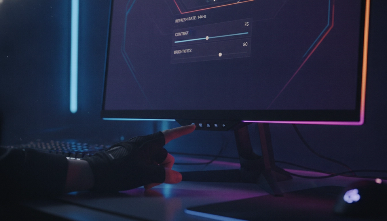 Ajustement manuel du paramétrage écran gaming performance via les boutons du menu OSD.