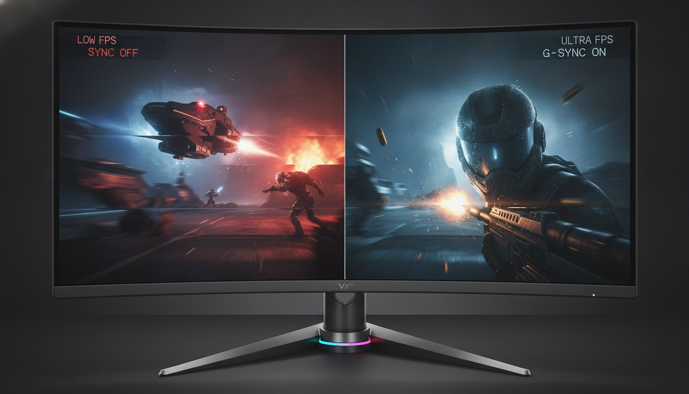 Comparaison visuelle illustrant l'importance d'activer la synchronisation adaptative pour éviter le tearing en jeu.