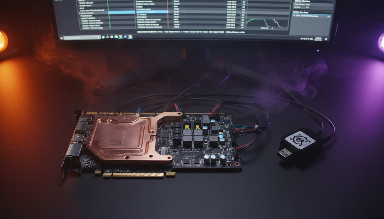 Carte graphique gaming en cours d'overclocking via modification du BIOS GPU avec outil de flash