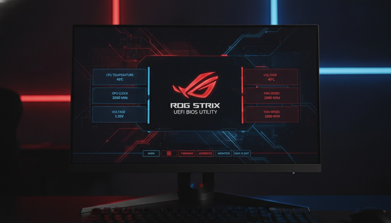 Gamer configurant les paramètres bios gaming pour fortnite sur son écran haute résolution.
