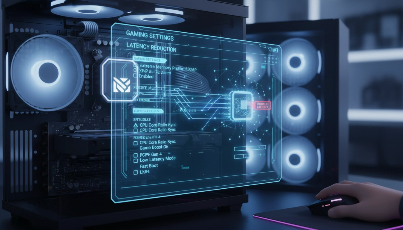 Écran BIOS UEFI avec réglages paramètres bios gaming pour réduire la latence sur PC gaming