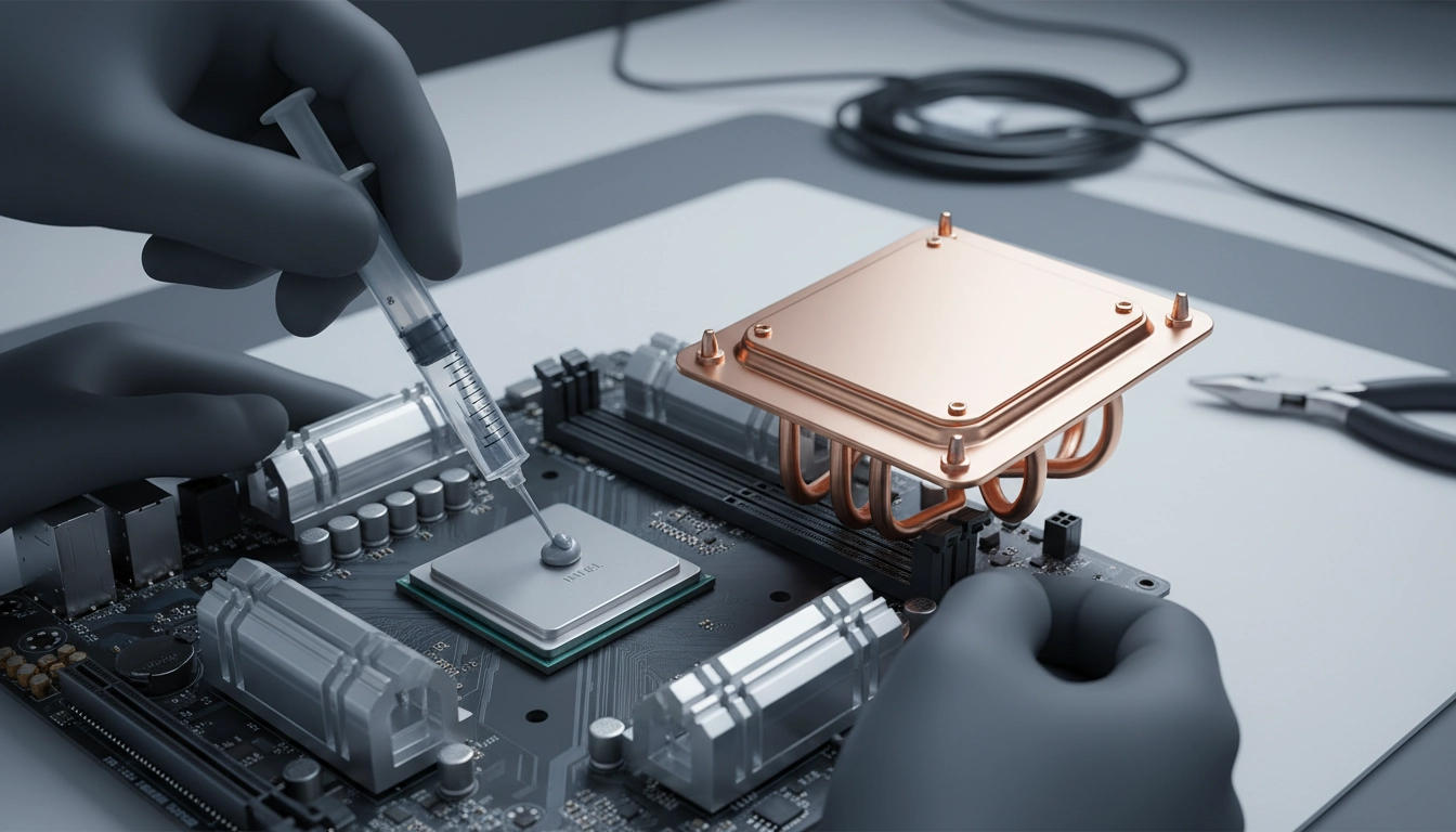 Application de pâte thermique CPU sur un processeur Intel avec une seringue de précision