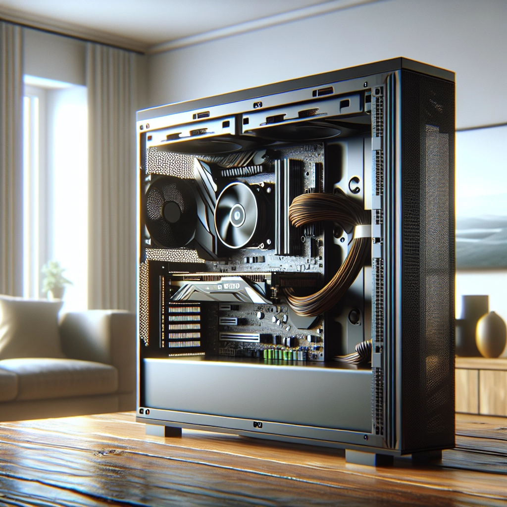 Montage d’un pc gaming entrée gamme avec composants essentiels et câbles bien rangés