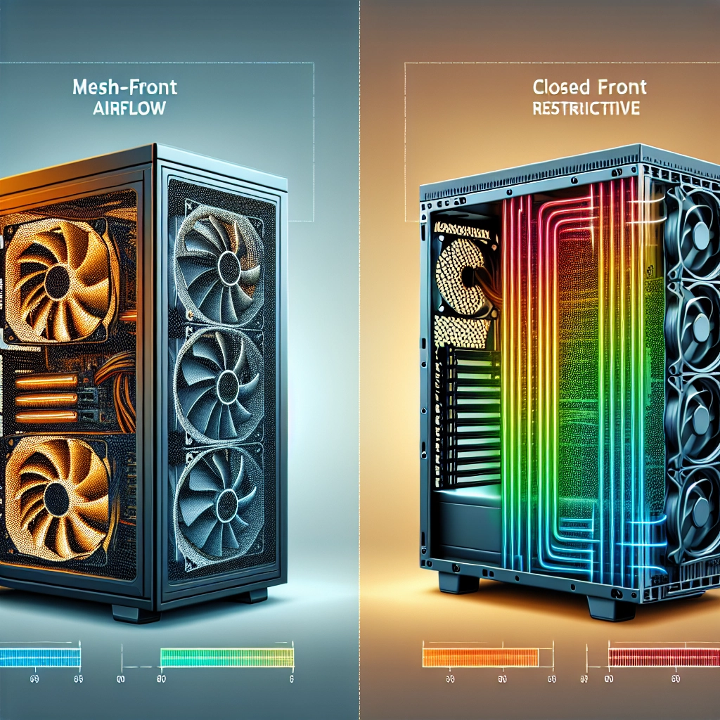 Comparaison visuelle entre boîtier mesh bien ventilé et boîtier fermé pour un PC gamer prêt à l’emploi