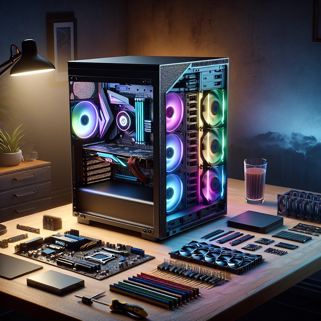 Bureau de joueur illustrant pc gaming préassemblé versus montage soi-même avec tour prête et composants DIY