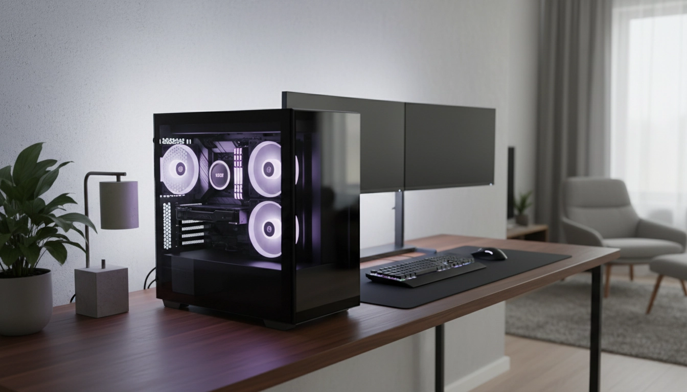 Personnalisation esthétique d’un setup PC moderne avec boîtier vitré, RGB subtil et bureau épuré