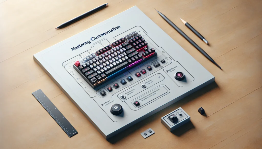 Clavier gaming mécanique rétroéclairé en RGB avec profils de macros configurés sur écran de logiciel