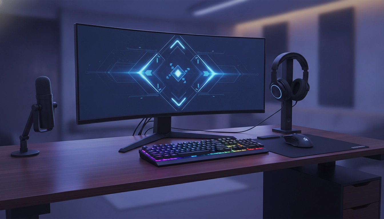 Exemple parfait d'un placement clavier souris casque bureau gaming pour un confort optimal.