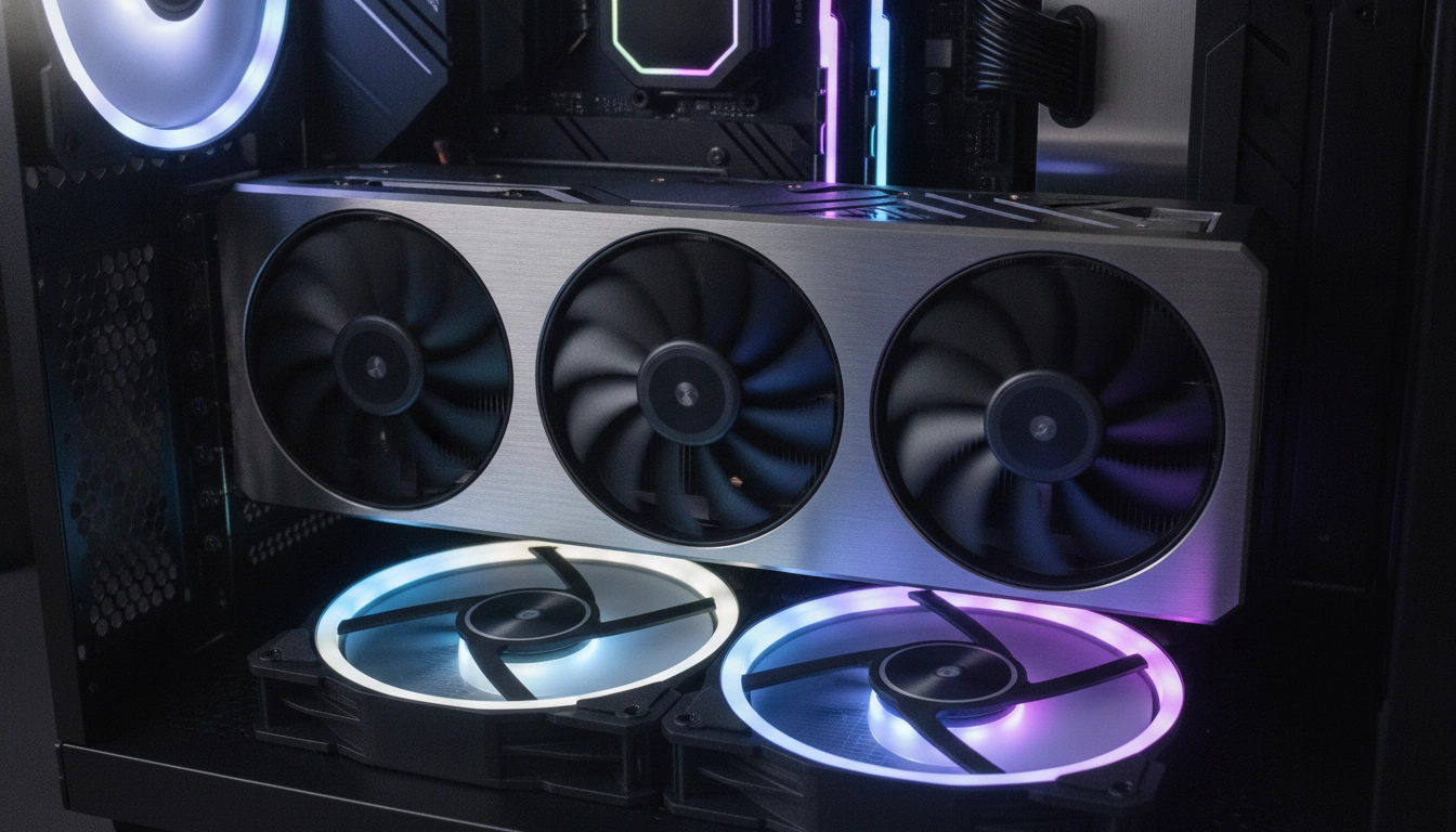 Ventilateurs inférieurs d'un boîtier PC soufflant de l'air frais directement sur la carte graphique pour réduire les températures.
