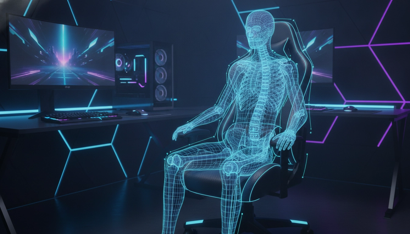 Schéma d'une posture ergonomique gaming prévention douleurs sur une chaise adaptée