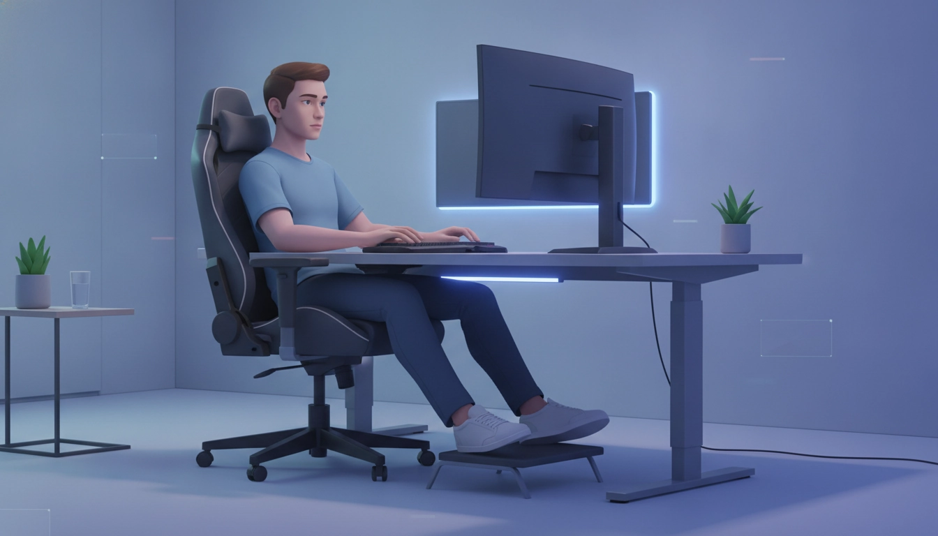 Joueur e-sport avec une posture parfaitement droite devant son setup gaming ergonomique