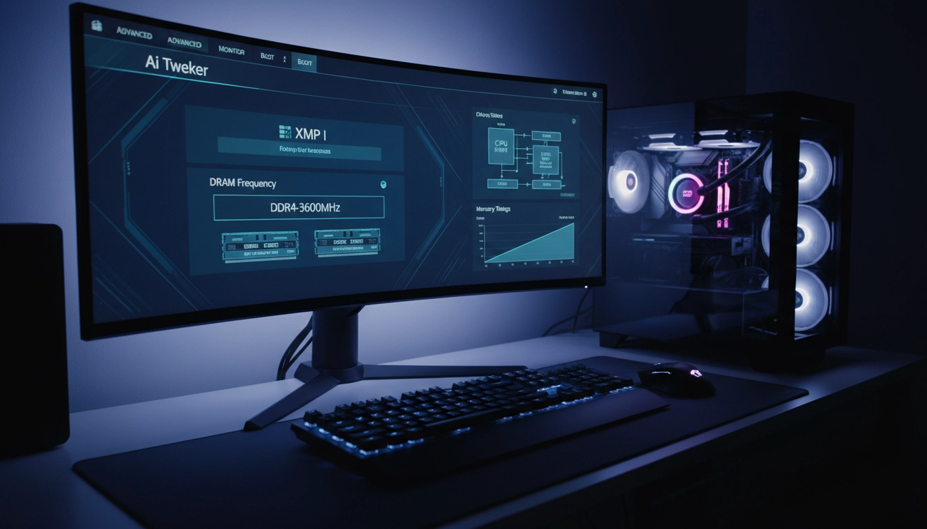 Interface BIOS UEFI lors du premier démarrage PC pour configurer le profil XMP et les paramètres mémoire
