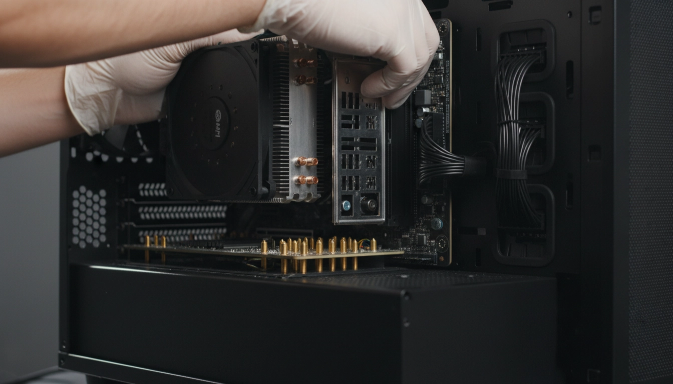 Installation d'une carte mère sur les entretoises d'un boîtier PC correctement préparé