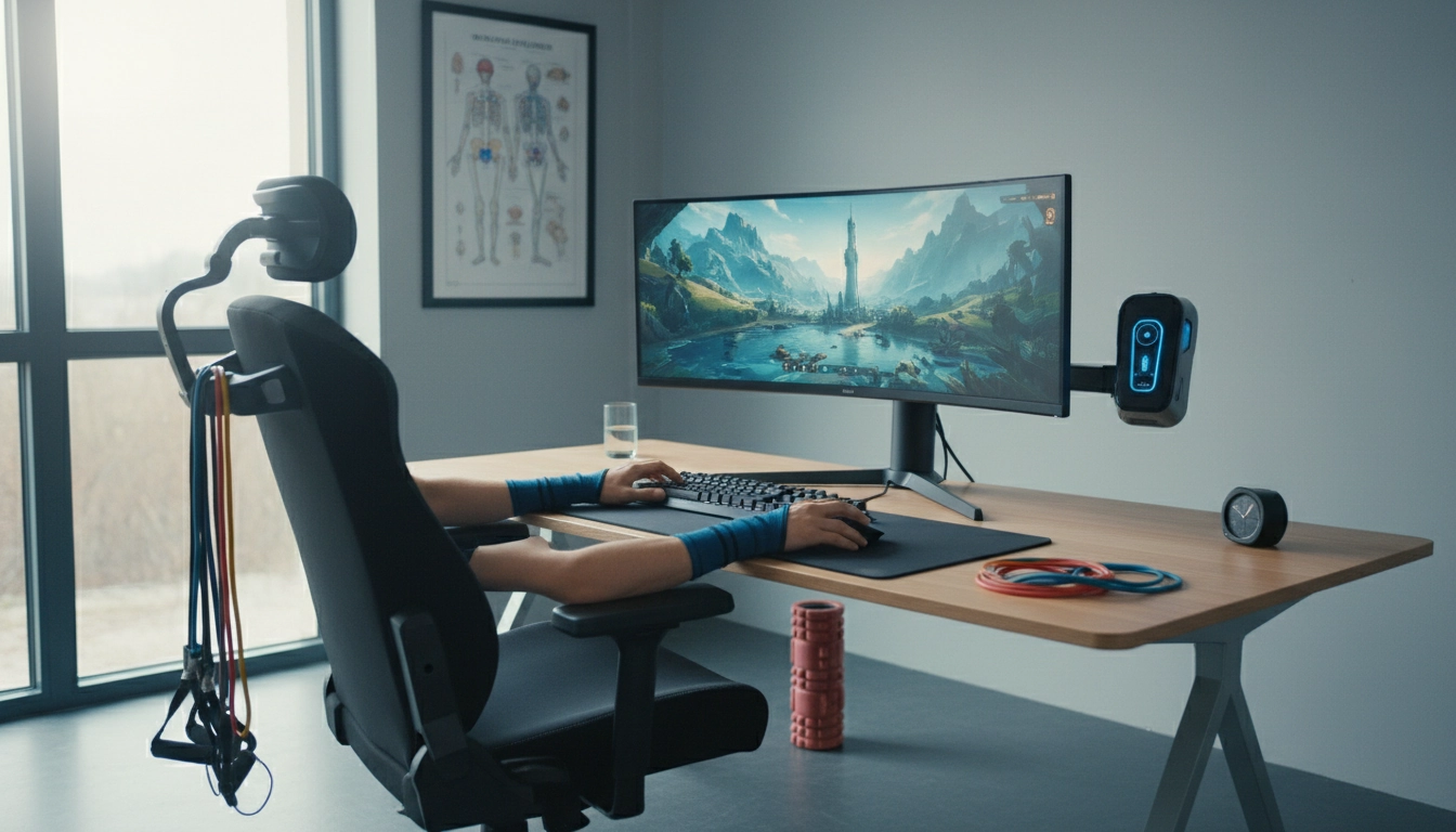 Gamer en posture ergonomique devant son setup pour la prévention douleurs gaming