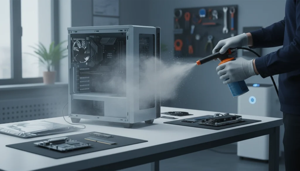 Plan de travail propre pour la prévention poussière avant assemblage PC