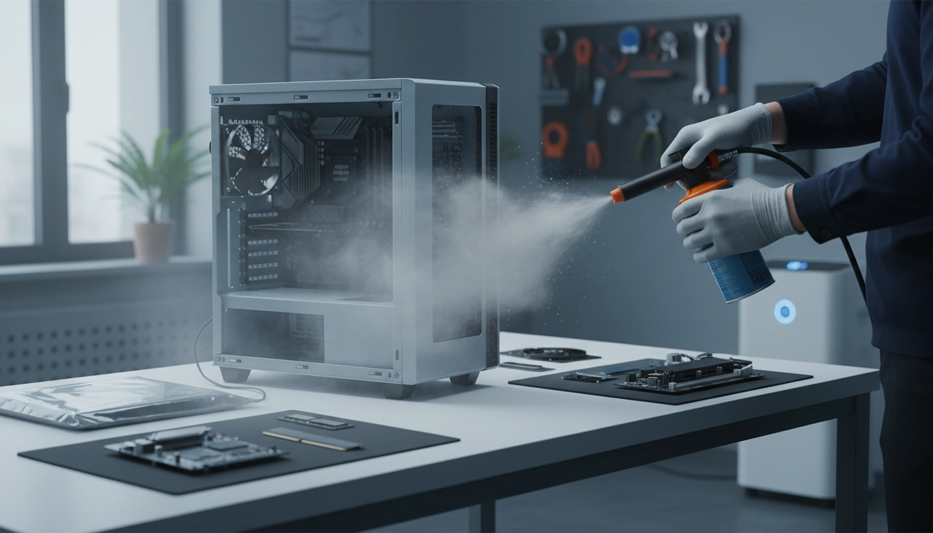 Plan de travail propre pour la prévention poussière avant assemblage PC