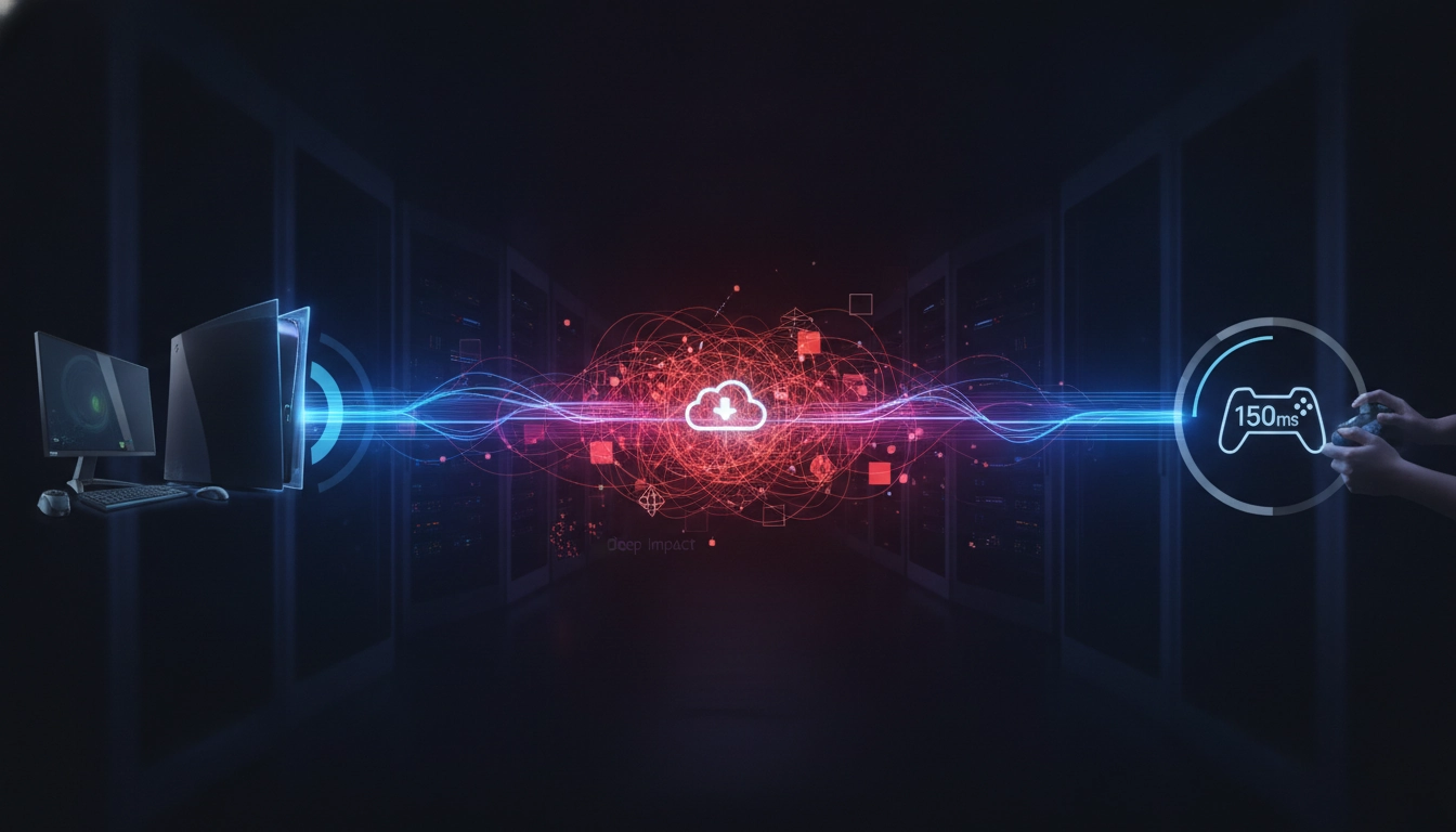 Illustration d'un joueur optimisant son PC pour réduire la latence réseau.