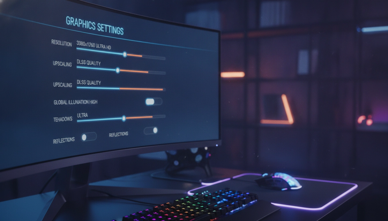 Interface de menu pour configurer le ray tracing dlss fsr impact réglages graphiques dans un jeu vidéo moderne.