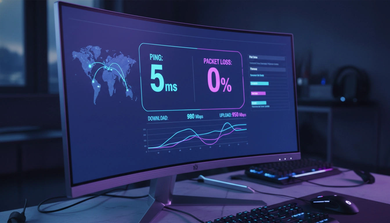 Graphique de performance affichant une connexion stable pour réduire latence réseau windows gaming