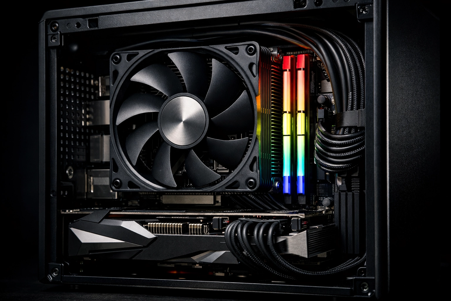 Build PC gaming mini-ITX avec ventirade low-profile illustrant les défis du refroidissement air PC gaming boîtier compact