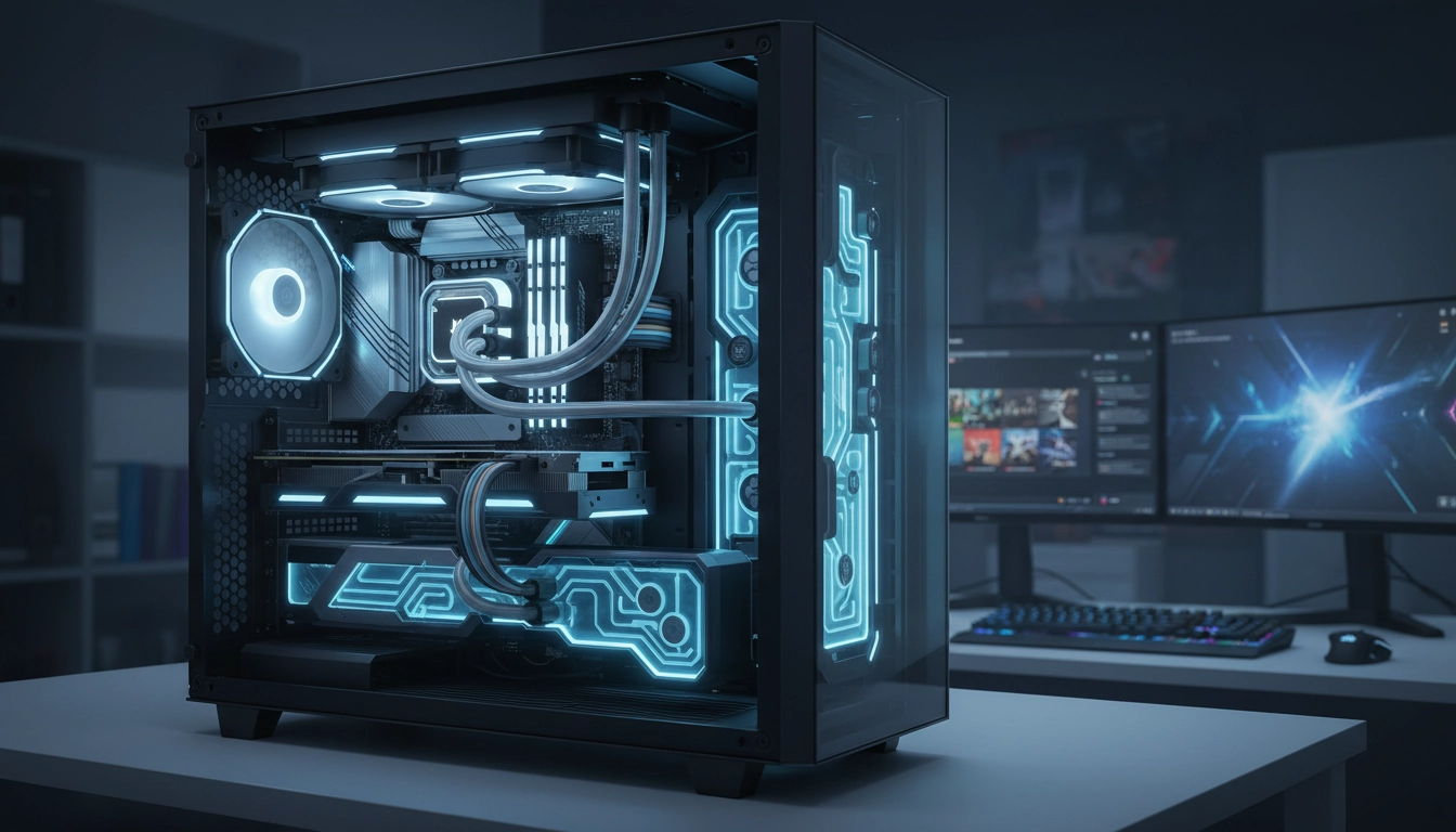 Refroidissement liquide AIO monté sur un processeur dans une configuration gaming haute performance avec éclairage RGB