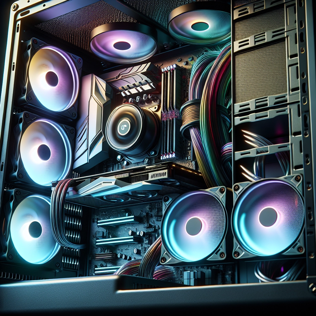 Intérieur de PC avec refroidissement pc gaming optimisé et flux d’air avant-arrière