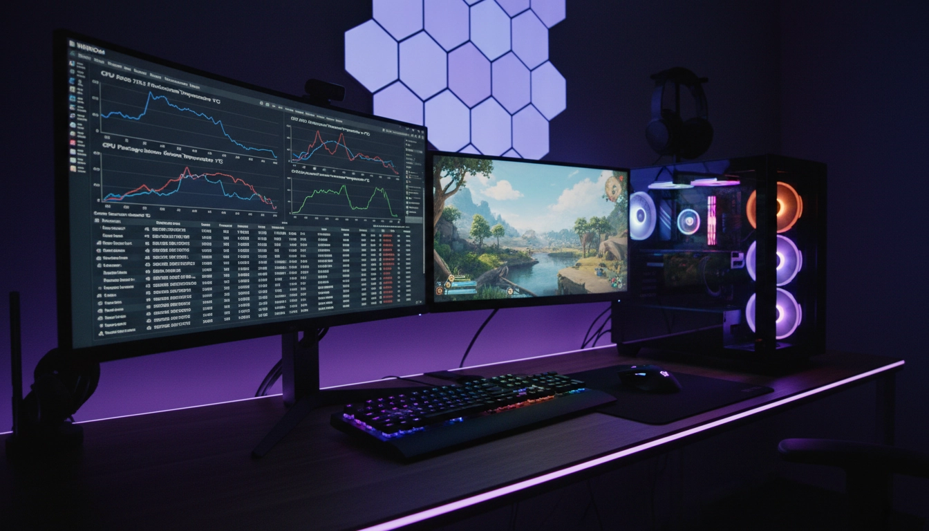 Logiciel HWiNFO64 affichant la surveillance des températures CPU et GPU d'un PC gaming en temps réel