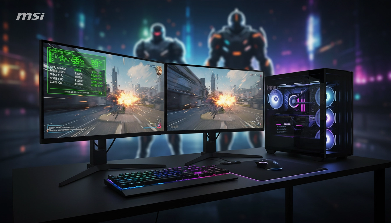 Configuration PC gaming avec overlay de monitoring FPS pour optimiser les réglages graphiques en jeu compétitif